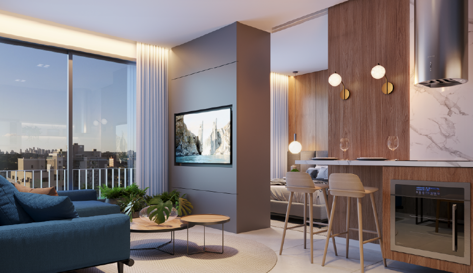 Perspectiva 1 suíte, 40m²