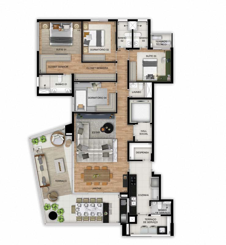 195m², 4 dorms. c/ 3 suítes